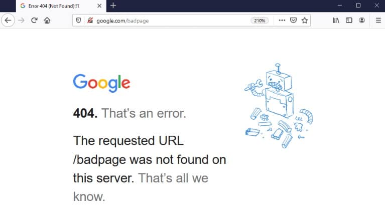 404 Error : requested URL not found